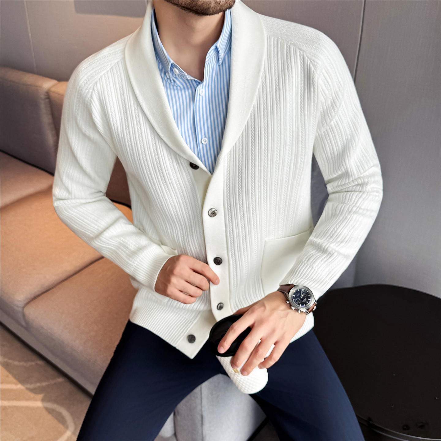 Muffler Men Wool - Men's Shawl Collar Knit Cardigan, Old