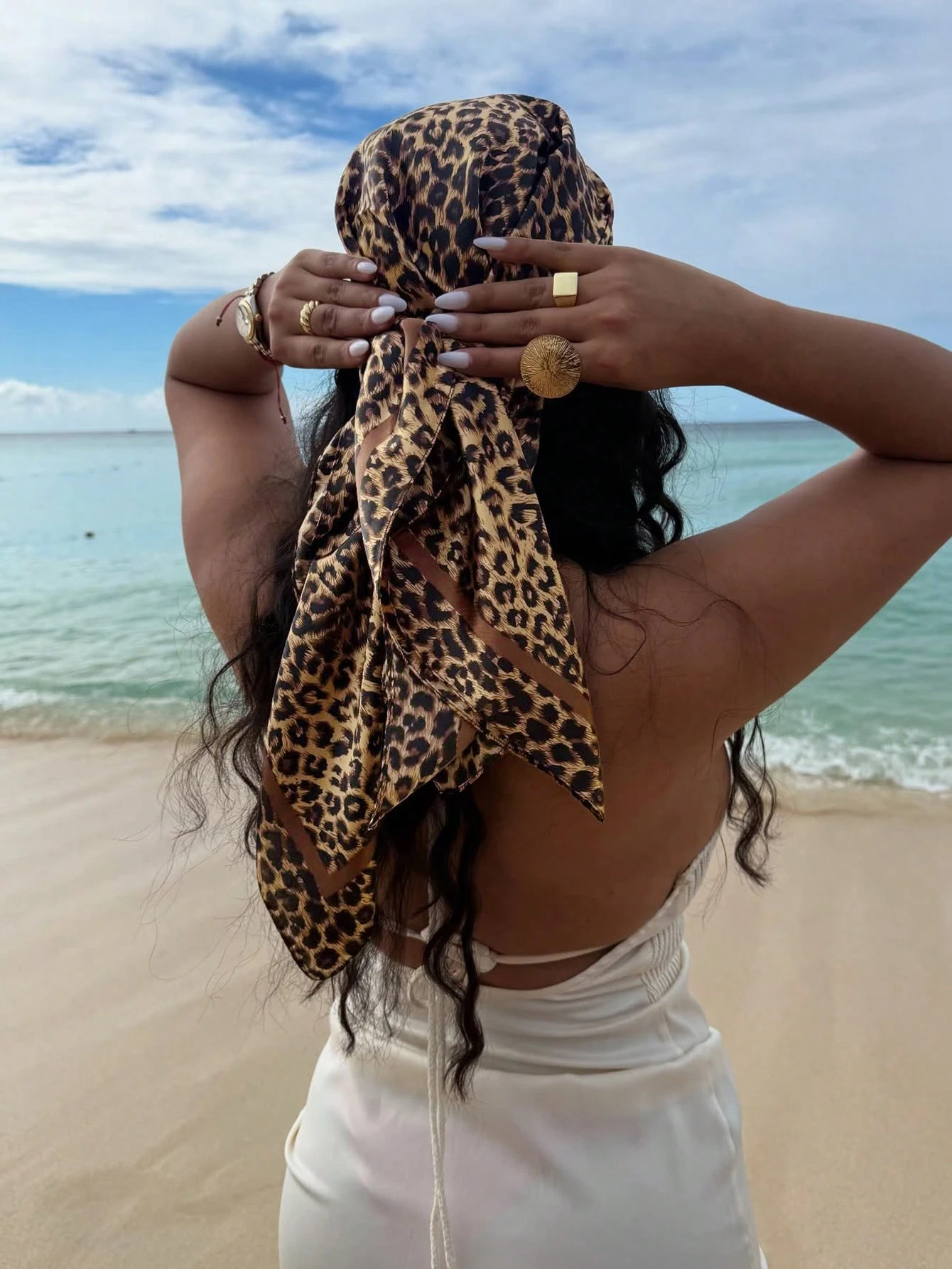 Head Wrap Turban - 90cm Leopard Print Neckerchief Hijab Scarf
