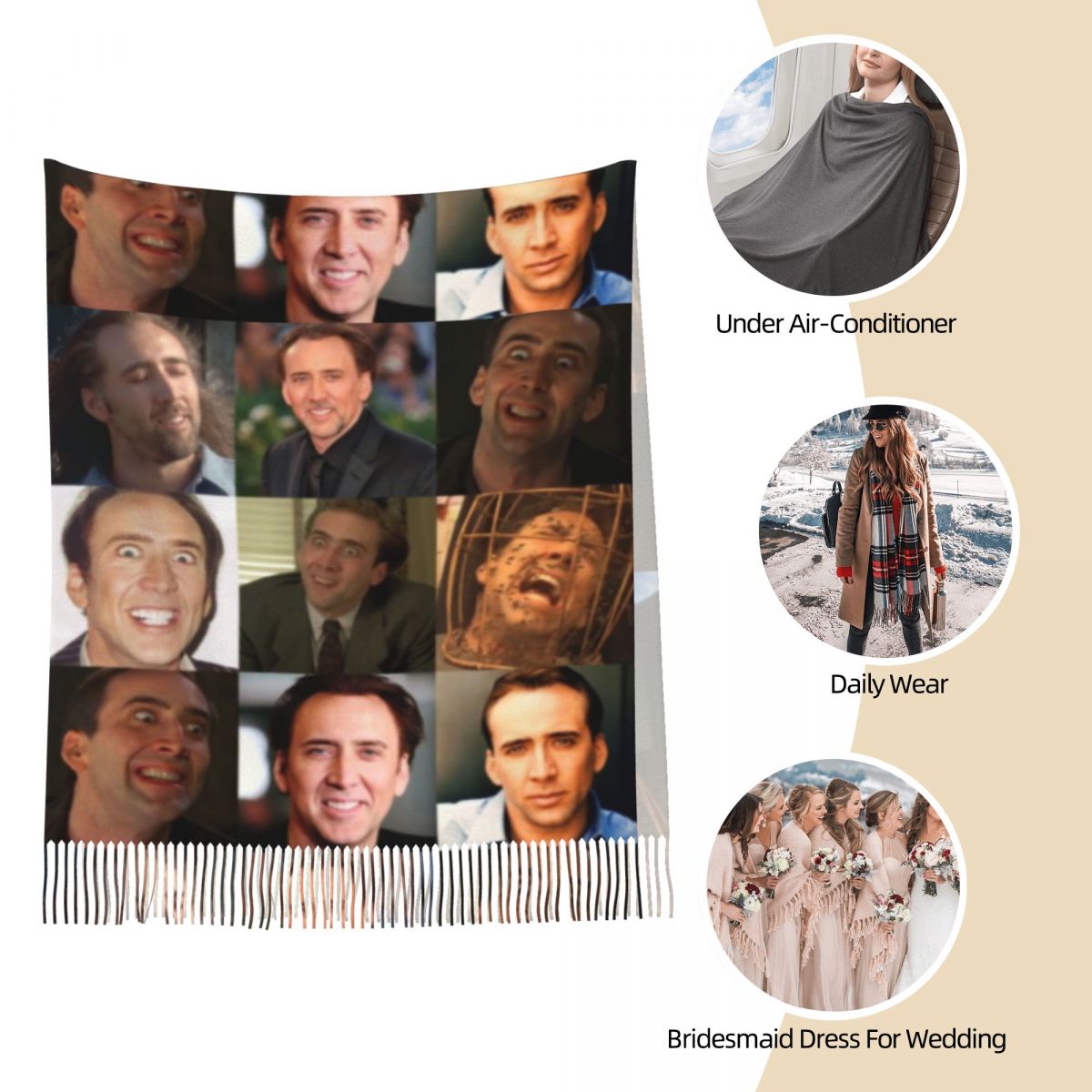 Nicolas Cage Funny Face Meme S - Pashmina Wrap Large บทวิจารณ์และราคา
