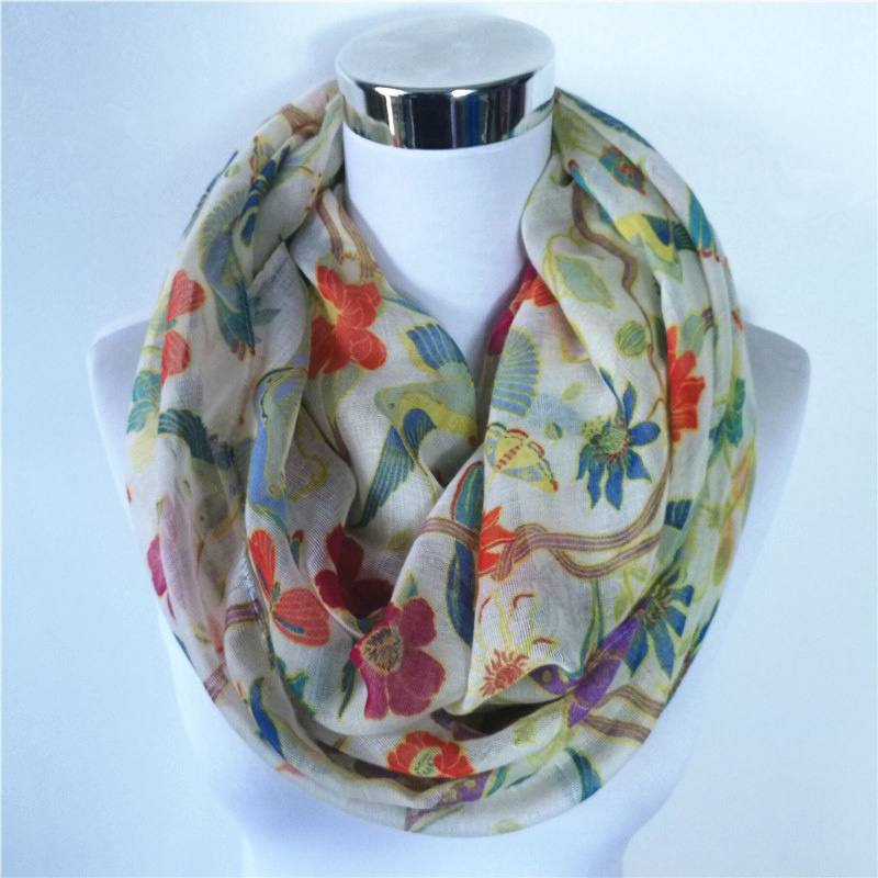 New Magpie Bird print Viscose  - Infinity Scarf Knit บทวิจารณ์และราคา