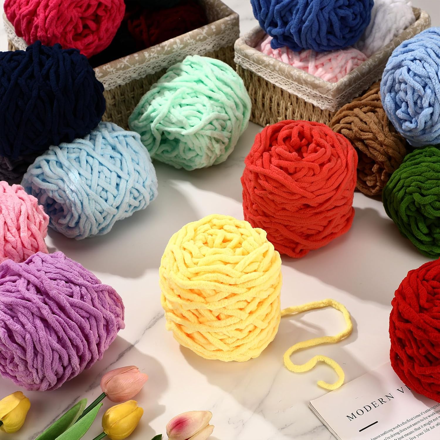 3PCS 300g Chenille Knitting Ya - Woven Scarf Blanket บทวิจารณ์และราคา