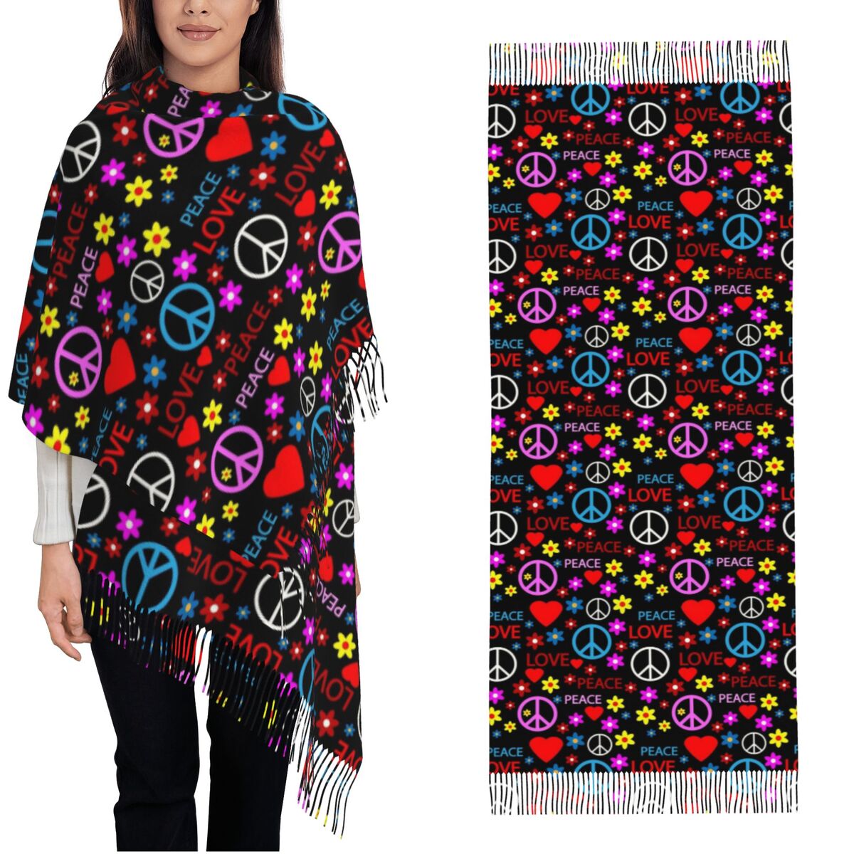 Peace Foral Love Pattern Scarf - Pashmina Wrap Large บทวิจารณ์และราคา