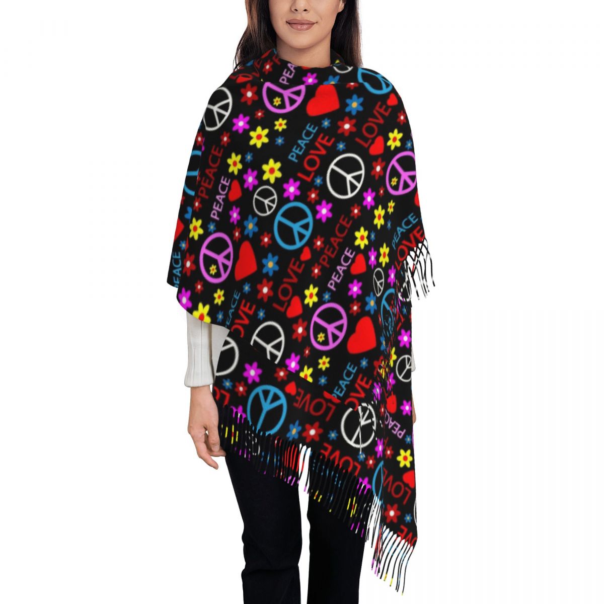 Peace Foral Love Pattern Scarf - Pashmina Wrap Large บทวิจารณ์และราคา