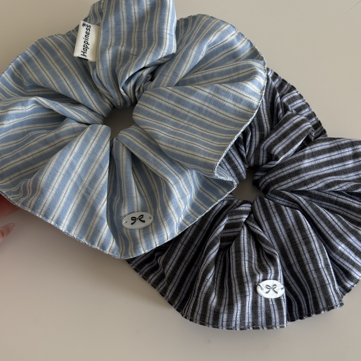 Blue Solid Color Silk Hair Ban - Silk Tie Striped บทวิจารณ์และราคา