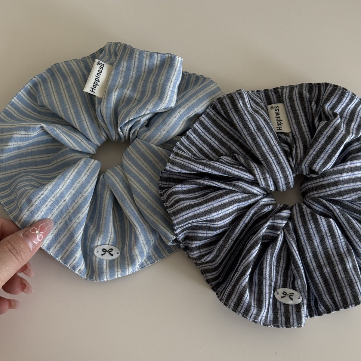Blue Solid Color Silk Hair Ban - Silk Tie Striped บทวิจารณ์และราคา