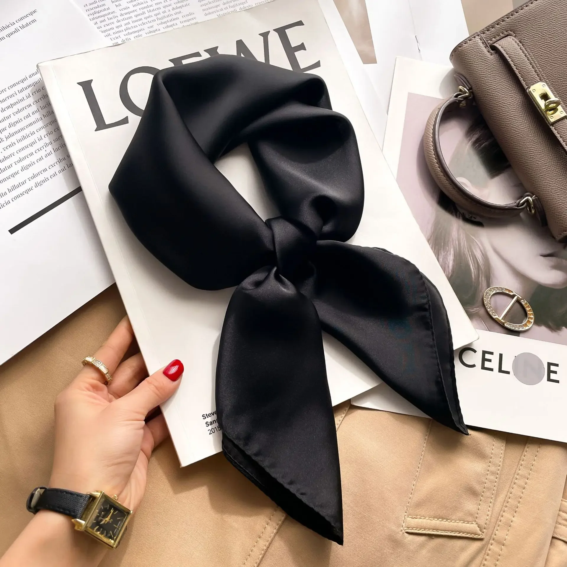 70cm Solid Colors Neckerchief  - Silk Neck Scarf บทวิจารณ์และราคา