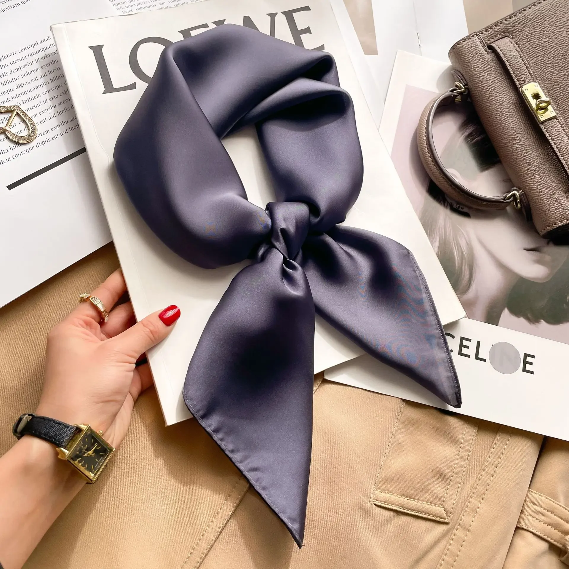 70cm Solid Colors Neckerchief  - Silk Neck Scarf บทวิจารณ์และราคา