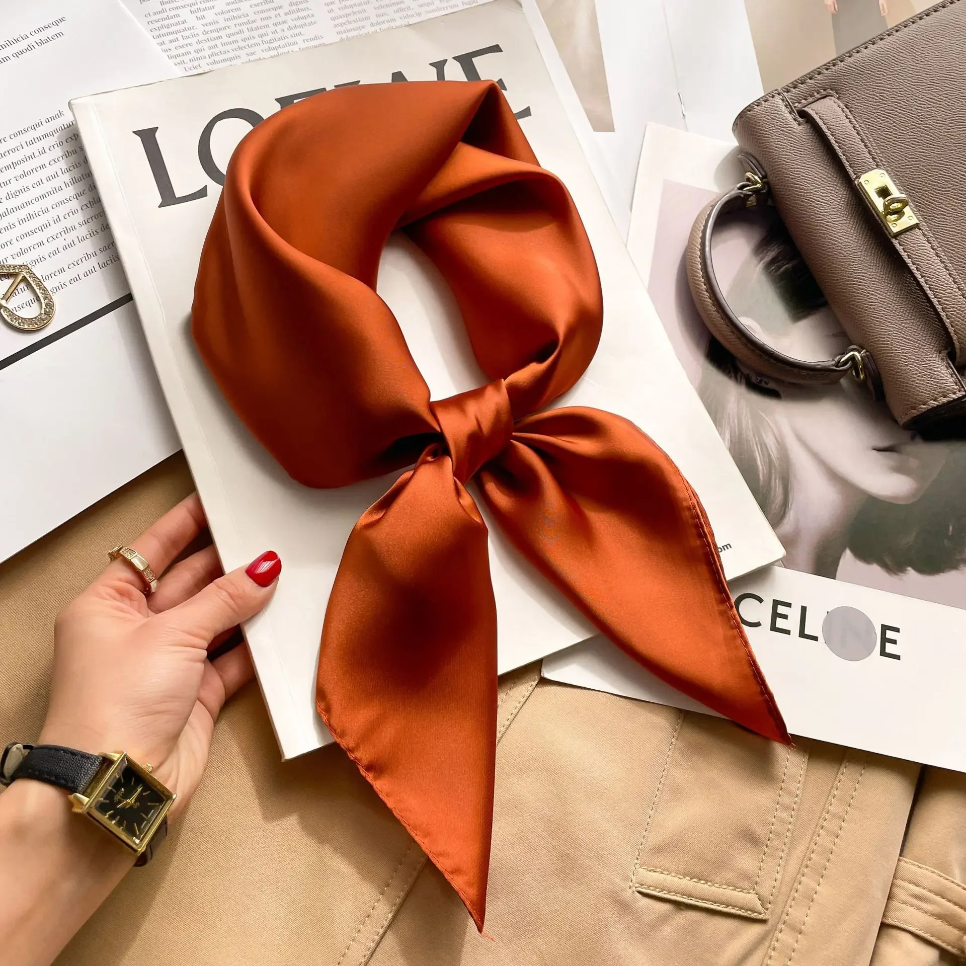70cm Solid Colors Neckerchief  - Silk Neck Scarf บทวิจารณ์และราคา