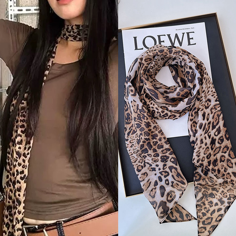 Leopard Small Long Silk Scarf  - Silk Tie Striped บทวิจารณ์และราคา