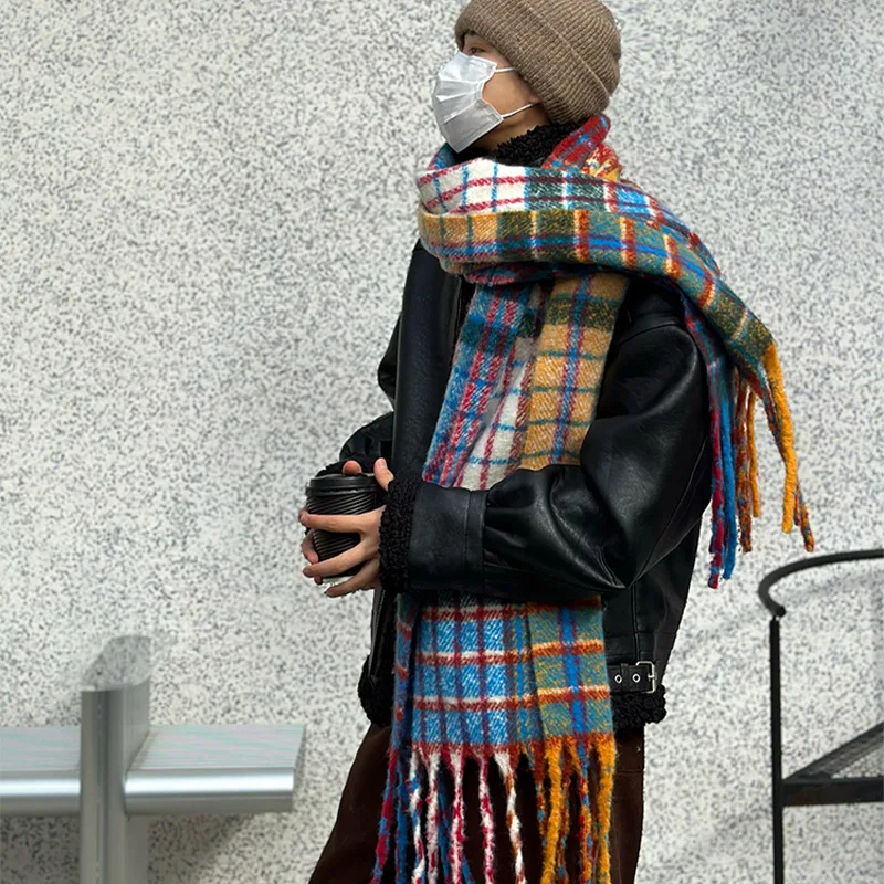 Vintage Colorful Plaid Cashmer - Muffler Men Wool บทวิจารณ์และราคา