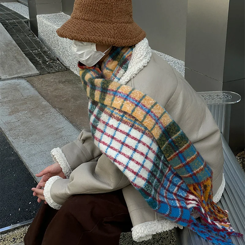 Vintage Colorful Plaid Cashmer - Muffler Men Wool บทวิจารณ์และราคา