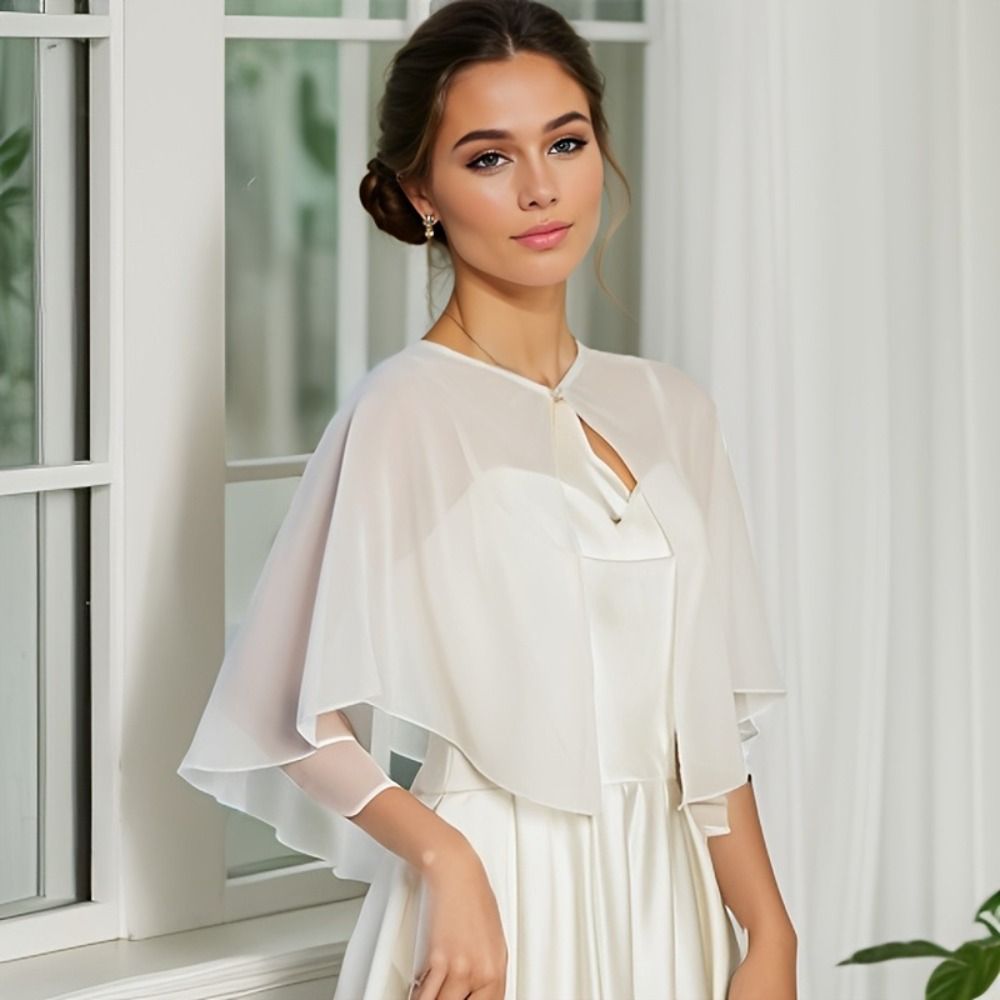 Vintage Sheer Chiffon Capelet  - Stole Wedding Shawl บทวิจารณ์และราคา