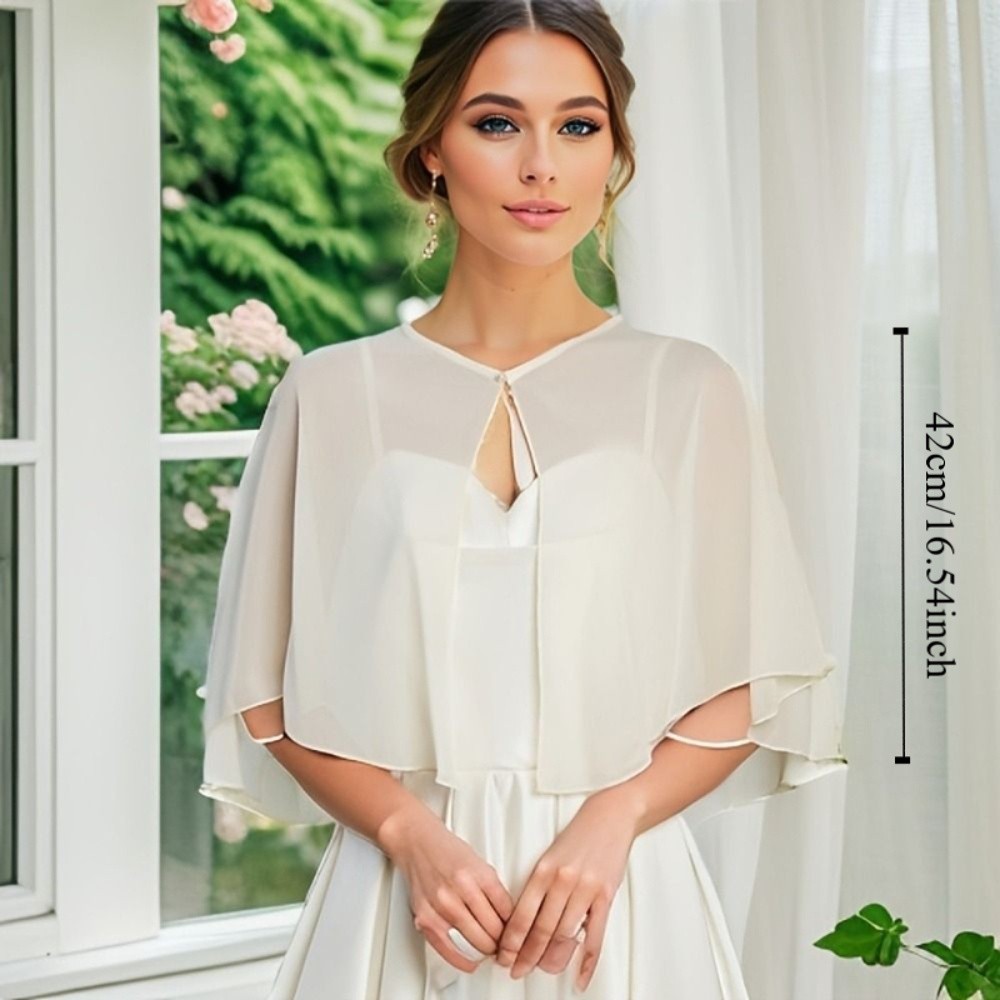 Vintage Sheer Chiffon Capelet  - Stole Wedding Shawl บทวิจารณ์และราคา