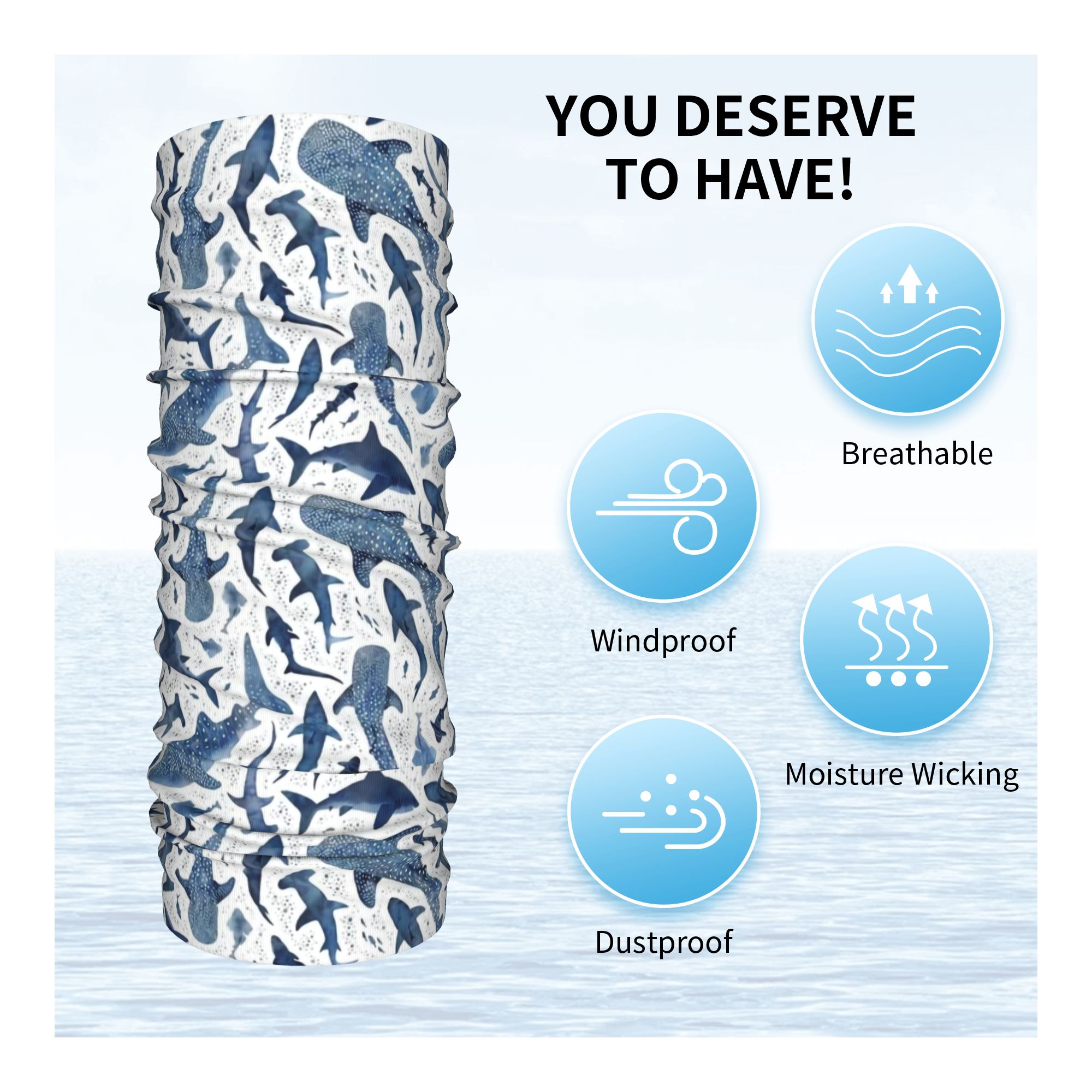 Custom Blue Watercolour Shark  - Neck Warmer Tube บทวิจารณ์และราคา
