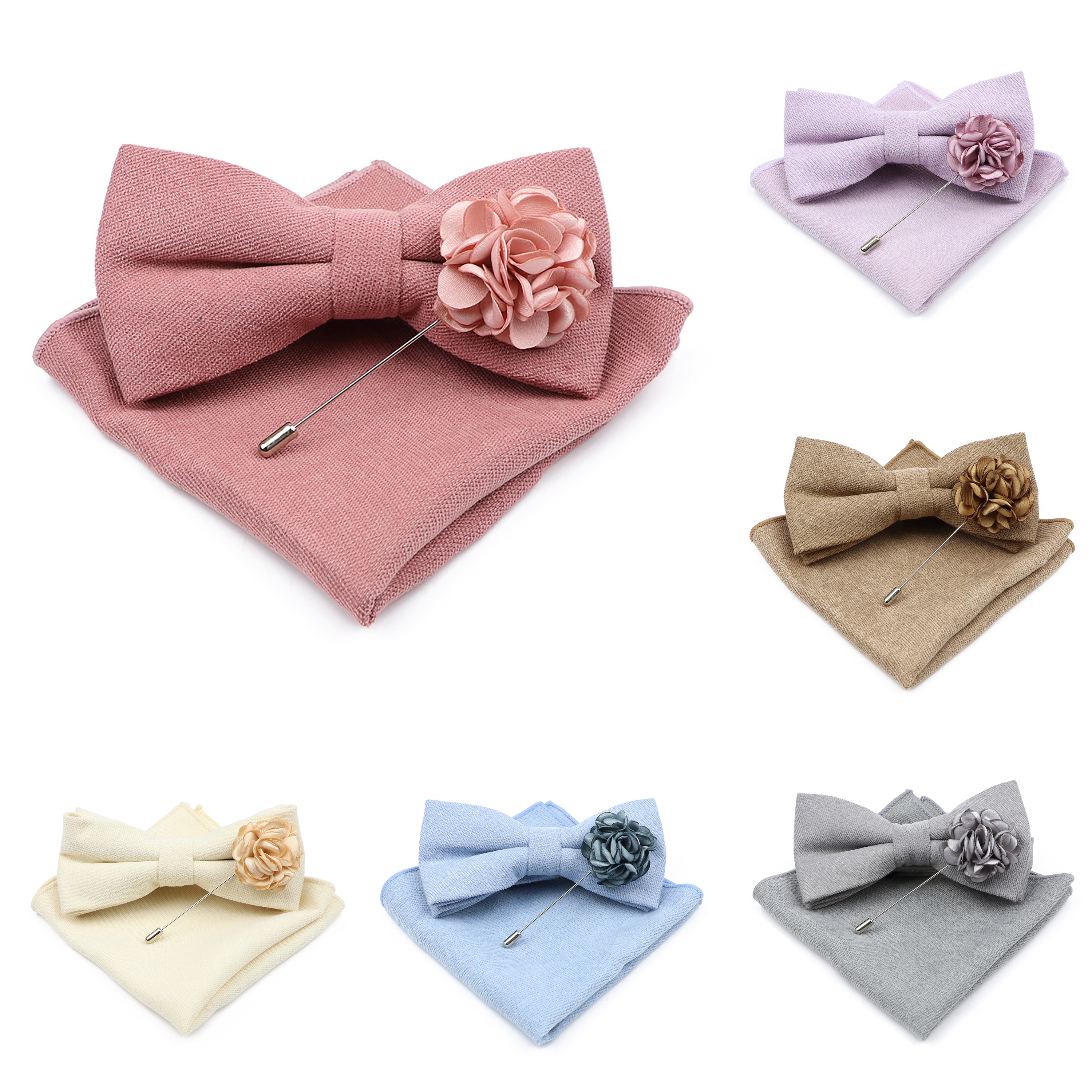 Mens Solid Color Cotton Bowtie - Handkerchief Cotton Men บทวิจารณ์และราคา