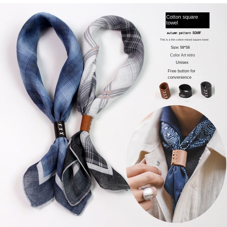 Men's Square Scarf with Button - Bandana Cotton บทวิจารณ์และราคา