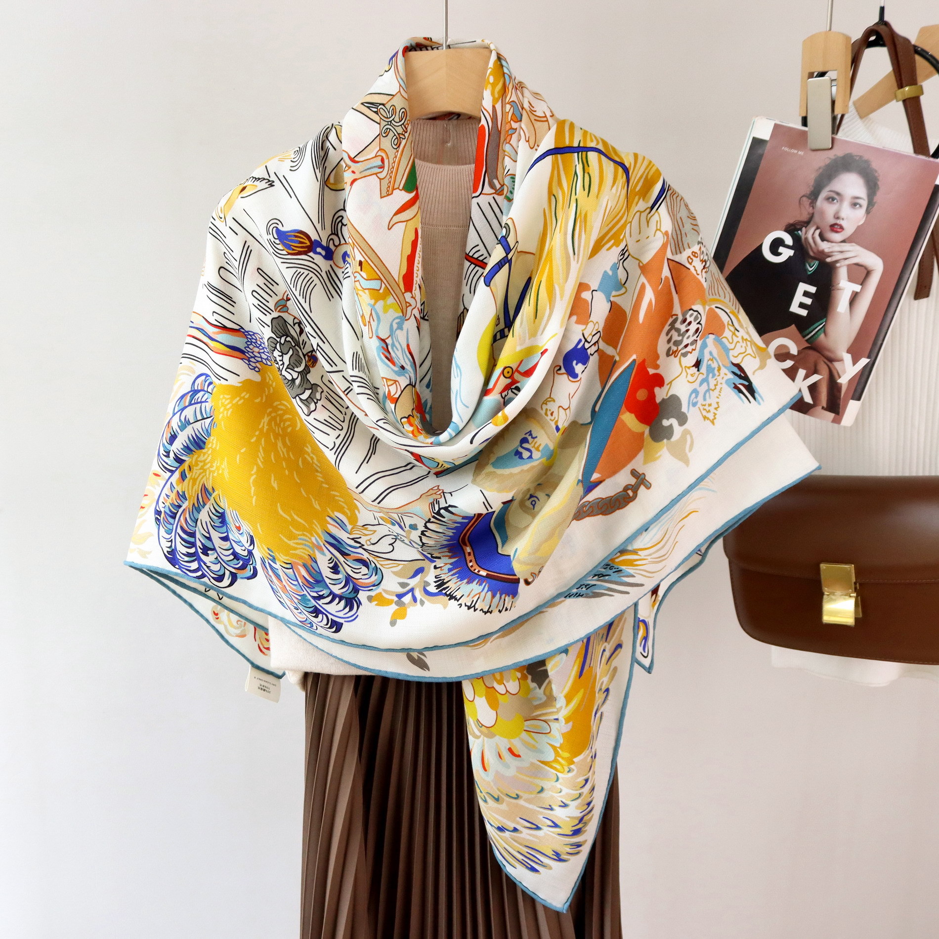 Double Print Mulberry Silk Sca - Pashmina Wrap Large บทวิจารณ์และราคา