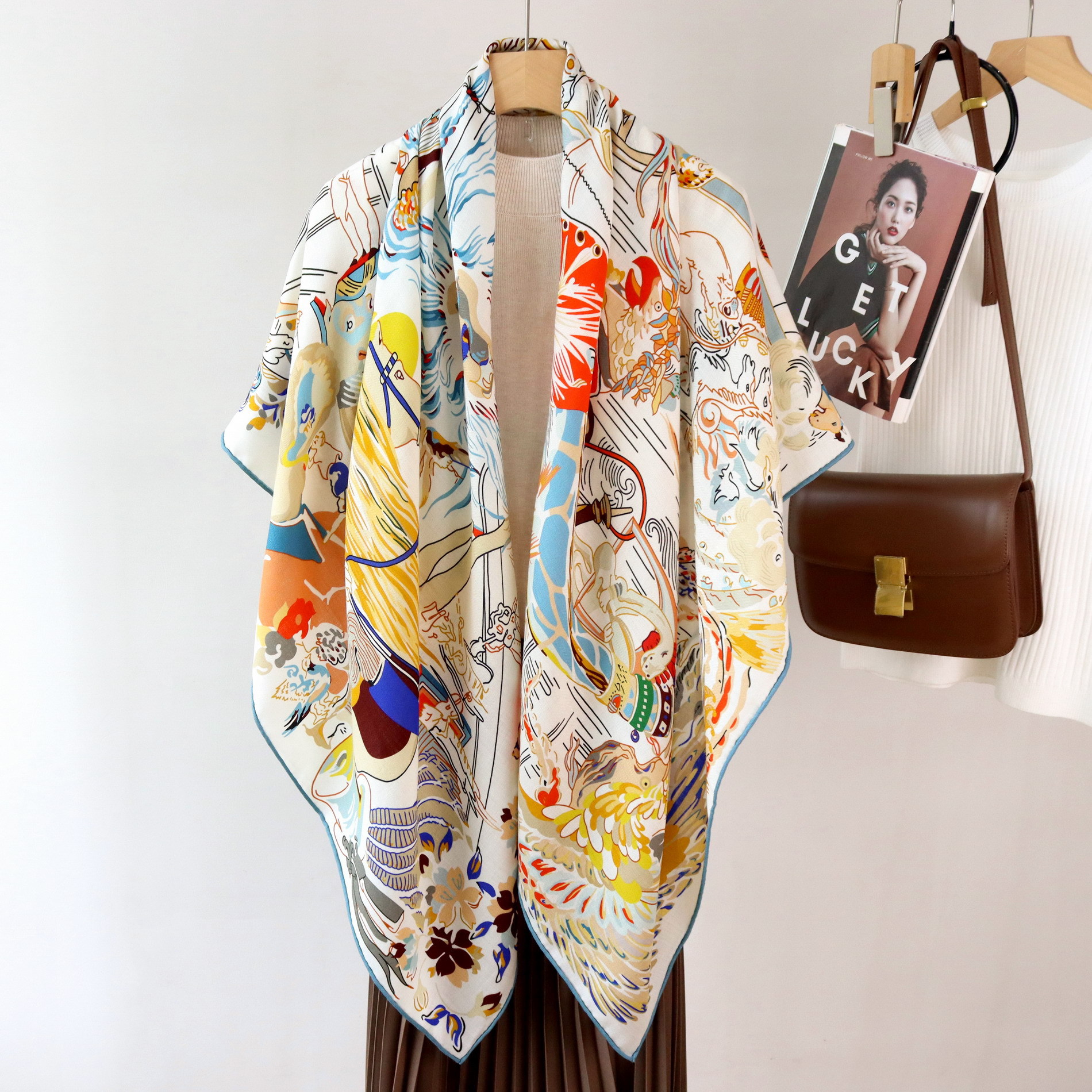 Double Print Mulberry Silk Sca - Pashmina Wrap Large บทวิจารณ์และราคา