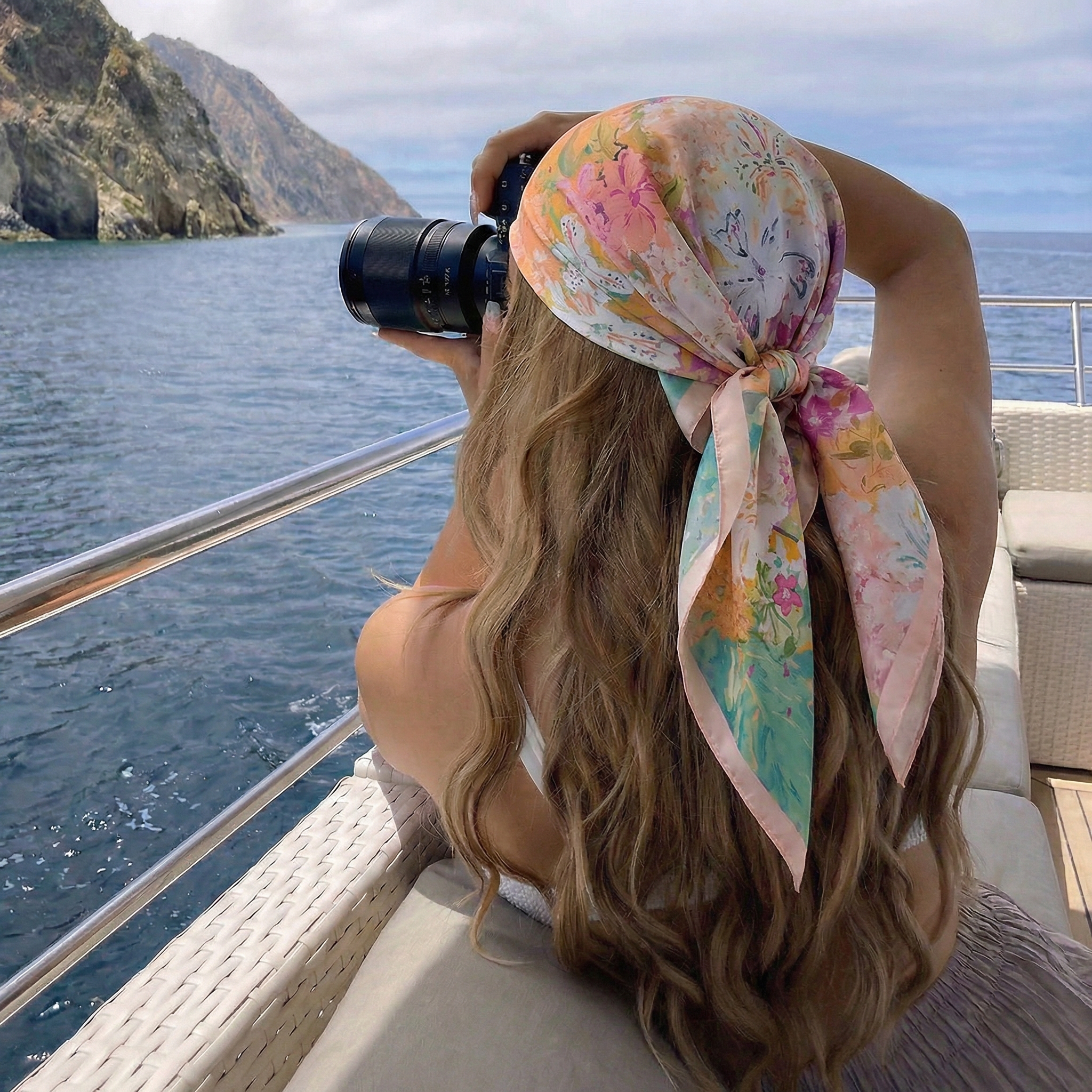 70*70cm Square Silk Scarf for  - Head Wrap Turban บทวิจารณ์และราคา