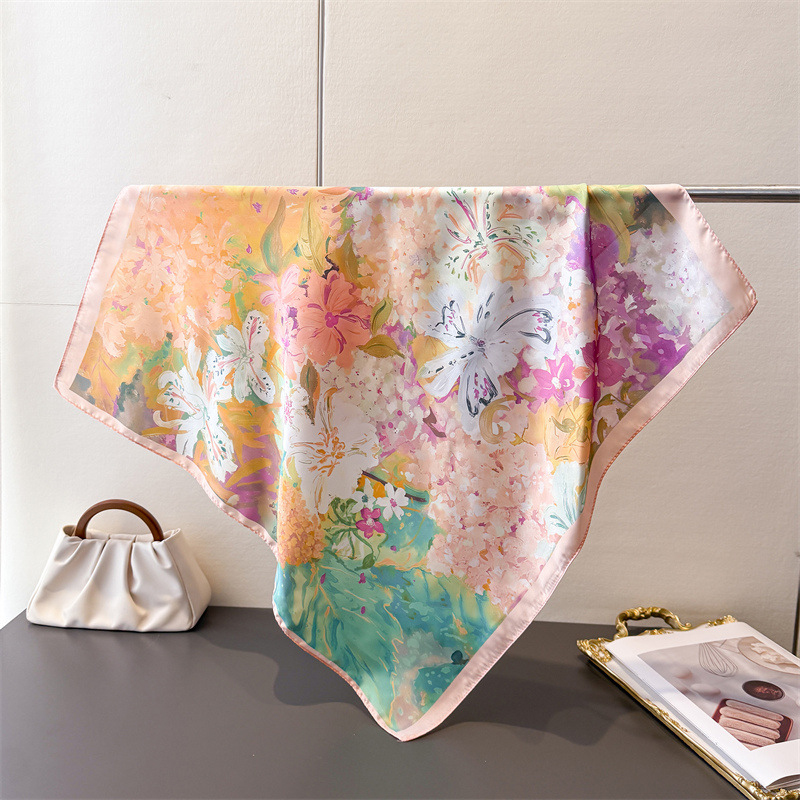 70*70cm Square Silk Scarf for  - Head Wrap Turban บทวิจารณ์และราคา