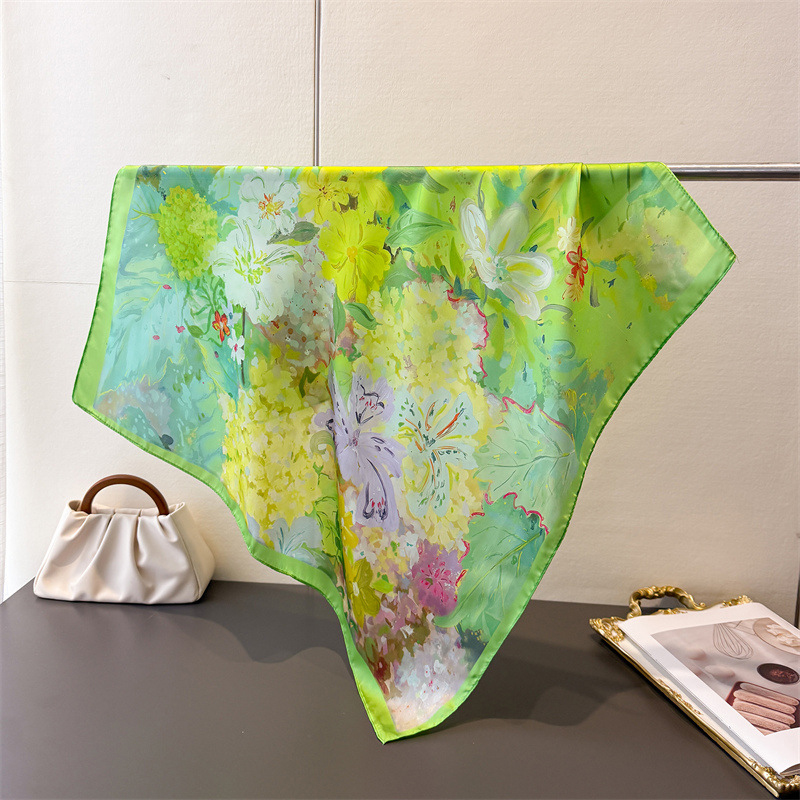 70*70cm Square Silk Scarf for  - Head Wrap Turban บทวิจารณ์และราคา