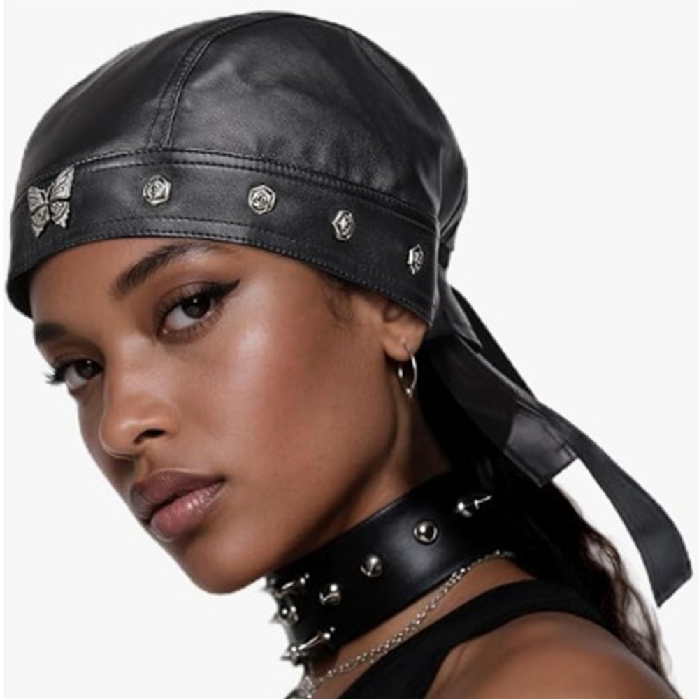 New PU Leather Black Biker Cap - Bandana Doo Rag บทวิจารณ์และราคา